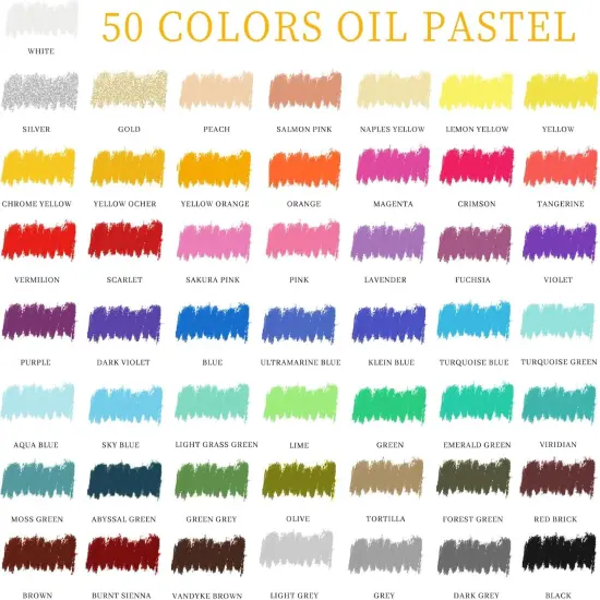 Oil Pastels Set of 50 Colors (8 x 60 mm), Soft Oil Pastels for Art Painting, Drawing, Blending, Art Supplies for Artists, Beginners, Students, Teachers {2}