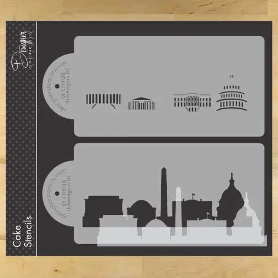 Washington D.C. Detailed Skyline Cake Stencil Side | C1003 by Designer Stencils | Cake Decorating Tools | Baking Stencils for Royal Icing, Airbrush, Dusting Powder | Reusable Plastic Food Grade Stencil for Cakes | Easy to Use & Clean Cake Stencil {1}