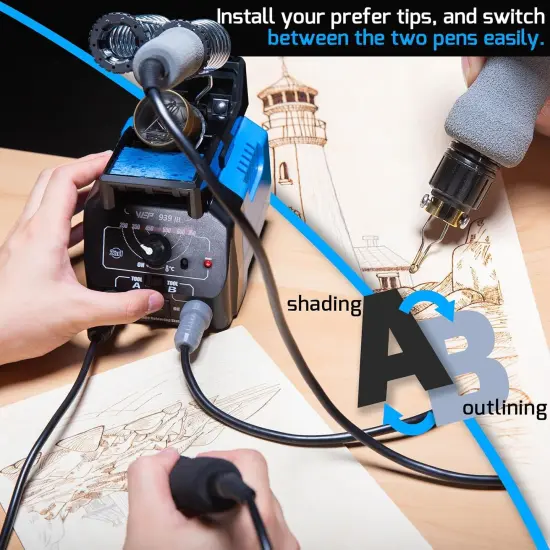 939-III Dual Pen Wood Burning Kit 34-IN-1 with 20 Woodburning Tips Soft-Grip Pyrography Pen with 2 Stencils, 2 Unfinished Wood, 1 Pen Holder Professional Wood Burner Tool {3}