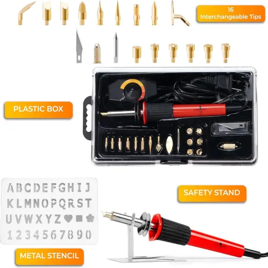 Wood Burning Kit 22PCS, Adjustable Temperature Pen with 18 Tips&Accessories All in a Storage Case - Complete Gift for Mastering The Art of Pyrography {2}
