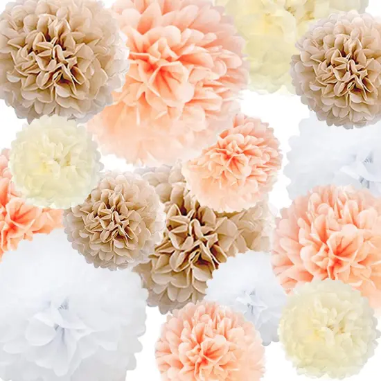 Tissue Paper Pom Poms Paper Flower 22 Pcs Champagne, Ivory, White, Peach for Birthday Bachelorette Wedding Baby Shower Bridal Shower Party Decoration {1}