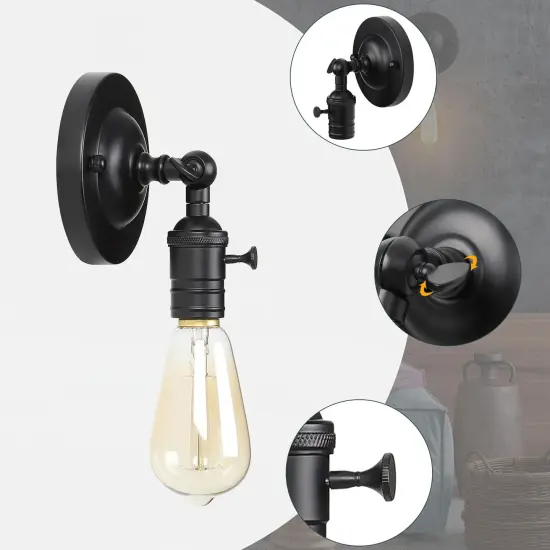 1/2/4pcs Industrial Wall Sconce &ndash; Adjustable 180&deg; Black Hardwired Fixture with UL Certification &ndash; Vintage Candlestick Lighting for Farmhouse, Bedroom, Office {2}