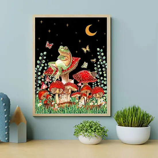 Paint by Numbers for Adults and Kids Beginner, 4 Pack Painting by Number Kits On Canvas, Without Frame DIY Moon Mushroom Oil Painting Acrylic Paints, Home Wall Decor Gift 12x16inch {2}