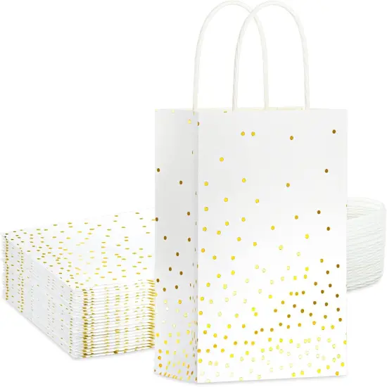 25 Pack White and Gold Gift Bags with Handles and Gold Foil Dots, Perfect for Bridal Party {1}