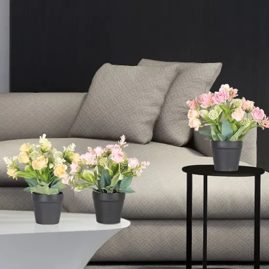 Small Fake Plants 3 Packs - Artificial Rose Potted Flower Plants for Home, Farmhouse, Outdoor, Office, Shelf, and Bathroom Decor {4}