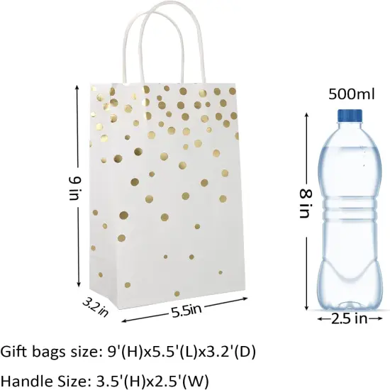 White and Gold Foil Paper Gift Bags with Handles, 25 Pieces Party Favor Bags Birthday Bags {4}