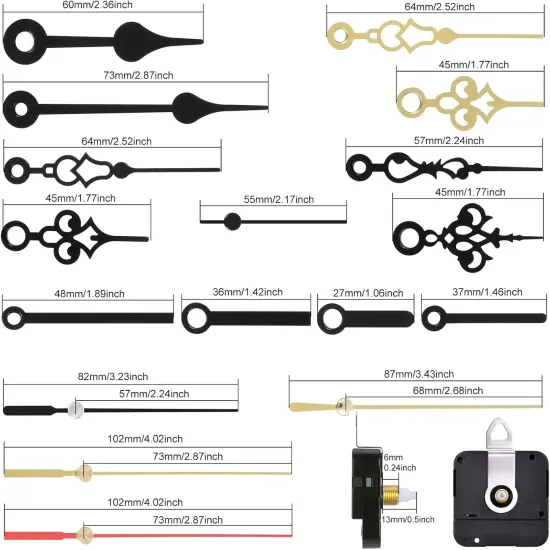 3 Pieces Non Ticking Quartz Clock Movement Mechanism with 6 Sets of Short Hands Battery Operated Clock Motor Kit for DIY Repair Replacement (0.5 inch/13 mm) {2}