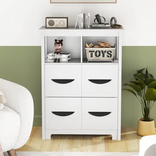 White MDF Storage Cabinet with 2 Drawers and 2 Open Compartments {2}
