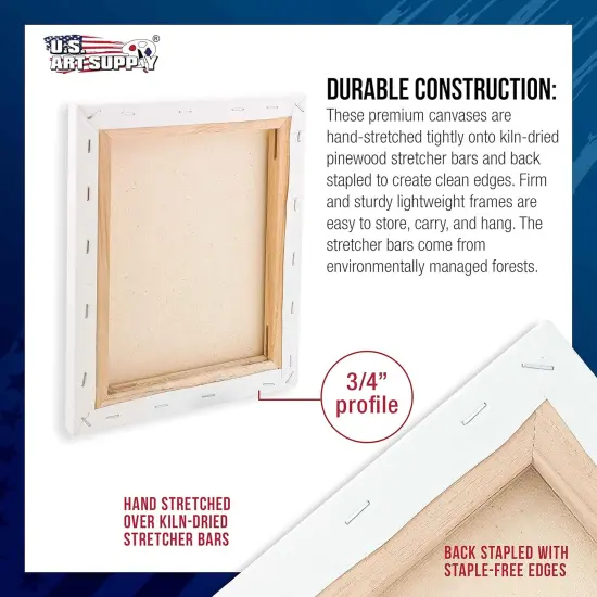 10 x 10 inch Stretched Canvas 12-Ounce Triple Primed, 6-Pack - Professional Artist Quality White Blank 3/4" Profile, 100% Cotton, Heavy-Weight Gesso - Acrylic Pouring, Oil Painting {3}