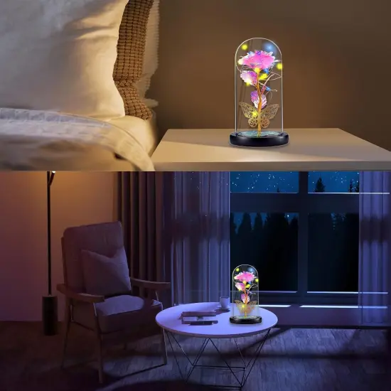 Rose Flower Gifts For Women Birthday Gifts For Girlfriend Wife Sister Daughter Friendship Light Up Glass Rose For Mon Best Friend Card Gift Aunt Grandma Christmas Anniversary Butterfly Decoration {5}