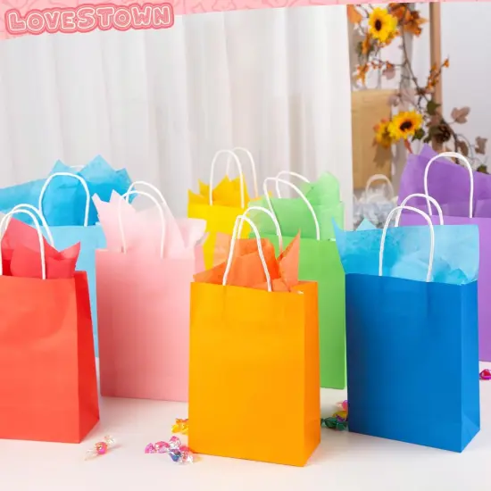 24 Pack 5.5x2.75x7.8 Inch Gift Bags with Tissue Paper, 8 Colors Party Favor Bags {5}