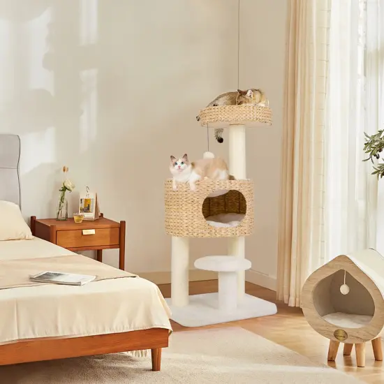 Natural Modern Cat Tower Tree with Fully Wrapped Sisal Scratching Posts {3}
