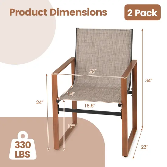 Fabric Patio Dining Chairs Set of 2 with Metal Frame, Ergonomic Design and Adjustable Foot Pads Brown {4}