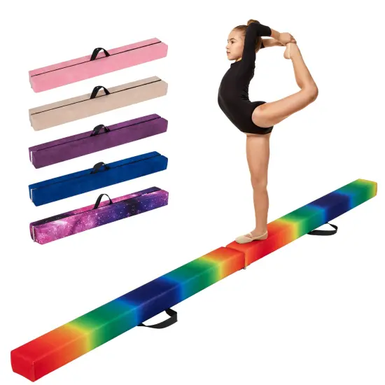 8 Feet Portable Folding Gymnastic Balance Beam with Solid Wood Base Ideal for Walkover or Cartwheel Multicolor {4}