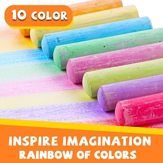 VEESA Sidewalk Chalk, 10 Colors in 52 Pcs, 4&rdquo; x 1&rdquo; - Washable Jumbo Driveway Chalk Bulk for kids Adults, Draw on Chalkboard, Blackboard and Outdoor Playground {3}