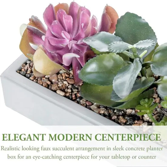 15 Inch Mixed Color Assorted Artificial Succulent Plant Arrangement in Modern Gray Clay Planter Tray {2}