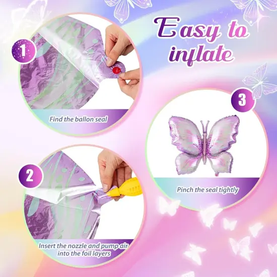 12 Pcs 40 Inch Butterfly Balloon Butterfly Foil Balloon Colorful Party Balloons Giant Butterfly Birthday Decorations for Butterfly Theme Birthday Party Wedding Supplies (Purple Gradient) {4}