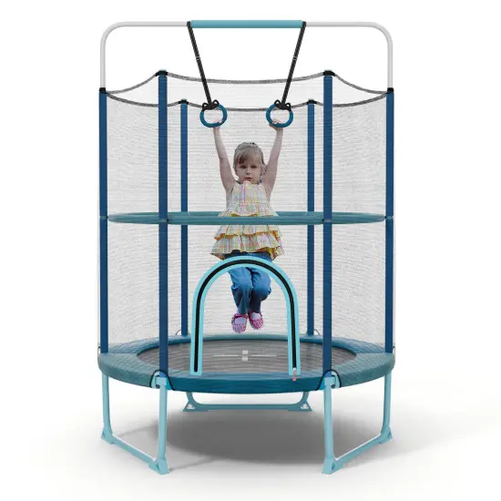 Metal Kids Trampoline with Gymnastic Bar and Safety Net Blue {3}