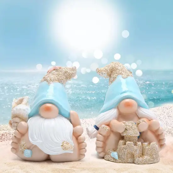 Summer Garden Gnomes Decorations 2pcs Beach Ocean Topics Figurines Conch Beach Castle Cute Bigfoot Gnome Nisse Scandinavian Dwarf Elf Indoor Home Decor {3}
