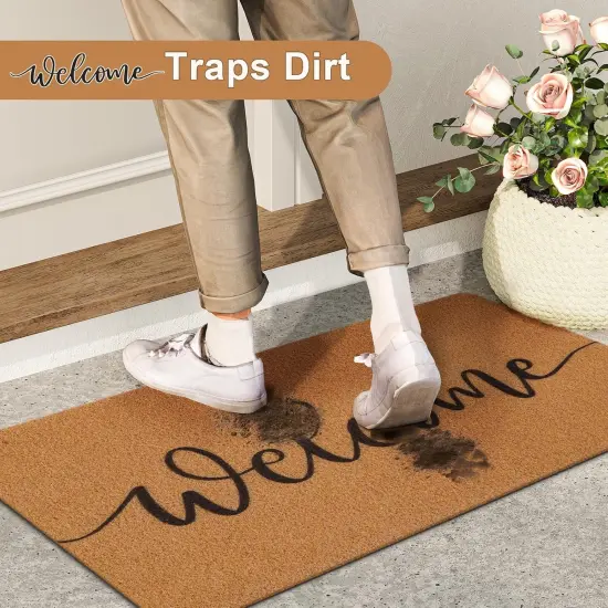 Welcome Mat Outdoor Indoor Door Mat, Faux Coir Welcome Doormat for Front Door Entry, Resist Dirt, Easy to Clean, 17" x 30" {5}