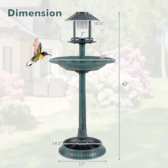 PP Solar Bird Bath Feeder Planter with LED Light and Vintage Design Green {4}