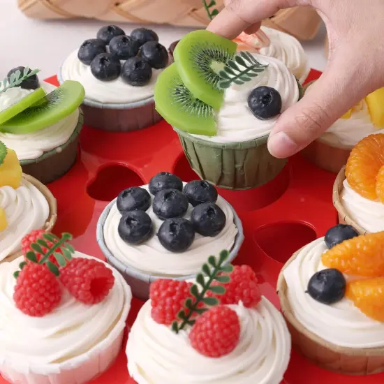 Cake Carrier with Lid and Handle, 12x6 Inch Red Cake Holder Cupcake Container for 11 Cupcakes 2 in 1 Portable Dessert Container for Cake Pie Muffin Cobbler {5}