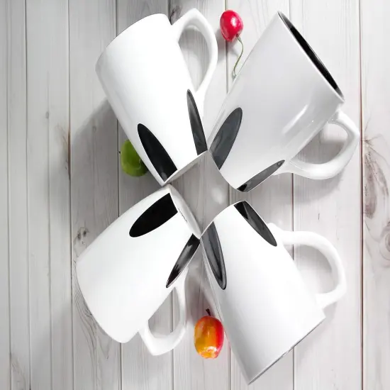 16oz large ceramic coffee mugs set of 4 White and black {2}