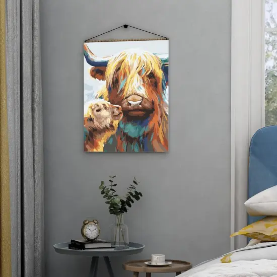 Paint by Numbers for Adults Canvas Highland Cow DIY Acrylic Adult Paint by Number Kits Colorful Mom Baby Cow Paintworks Animals Artwork Wthout Frame, 16x20 Inch {2}