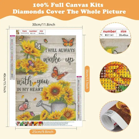 Sunflower Diamond Art Kits for Adults - Butterfly Full Drill Diamond Dots Paintings for Beginners, Round 5D Paint with Diamonds Pictures Gem Art Painting Kits 12x16inch {2}