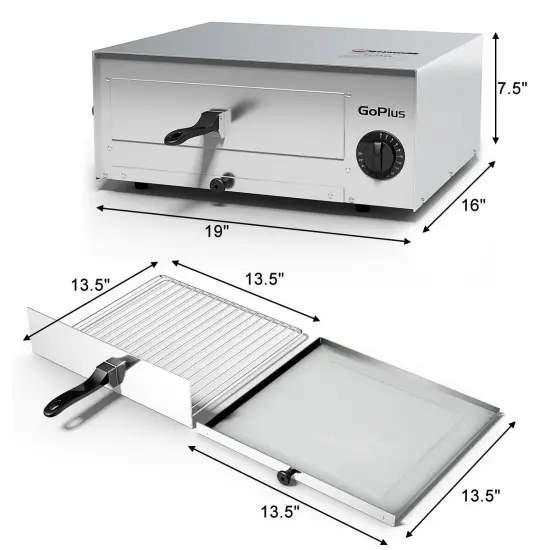 Silver Stainless Steel 12" Pizza Oven with Timer & Crumb Tray {4}