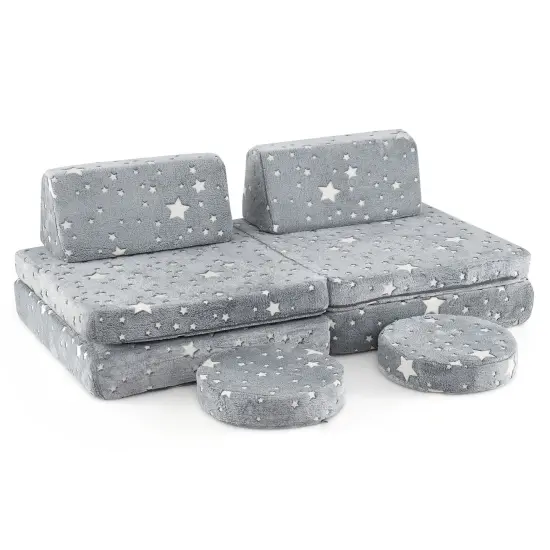 Flannel Kids Play Couch Set and 6-Piece Glow-in-the-Dark Modular Sofa Multicolor {7}