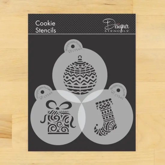 Modern Christmas Cookie Stencil Set | C954 by Designer Stencils | Cookie Decorating Tools | Baking Stencils for Royal Icing, Airbrush, Dusting Powder | Reusable Plastic Food Grade Stencil for Cookies | Easy to Use & Clean Cookie Stencil {1}