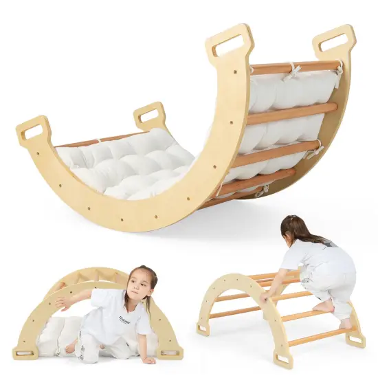 Natural Pine and Beech Wood 2-in-1 Climbing Arch with Cushion for Kids {4}