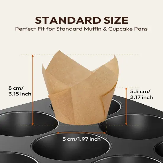 Tulip Cupcake Liners Natural 200PCS - Unbleached Parchment Muffin Liners, Non-Fade Oven-Safe, Brunch & Cafe Style Baking Cups {2}