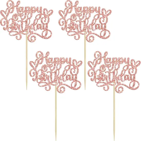 24Pcs Happy Birthday Cupcake Toppers Glitter Happy Birthday Cupcake Picks for Celebrating Happy Birthday Anniversary Theme Party Cake Decorations Supplies Rose Gold {2}