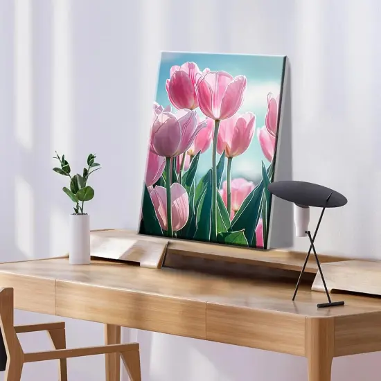 Paint by Numbers Kit for Adults with Frame DIY Flowers Paint by Number with Easel Tulips Acrylic Oil Painting Kits for Wall Hanging Home Room Decor 7.87x11.81 Inch {4}
