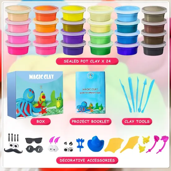 Modeling Clay Kit - 24 Colors Air Dry Clay DIY Molding Clay with Tools, Kids Art Crafts Gift for Boys & Girls Age 3-12 Year Olds {2}