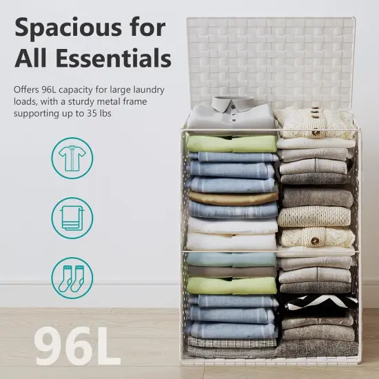 Cotton Laundry Hamper, Large Woven Rope Basket with Handles for Living Room and Bedroom, Stylish Storage Basket for Clothes, Toys, and Blankets {4}