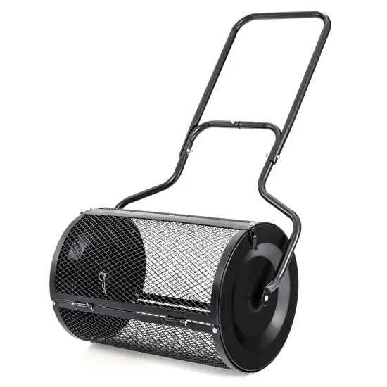 24 Inch Black Peat Moss Spreader with U-shape Handle and Metal Frame {1}