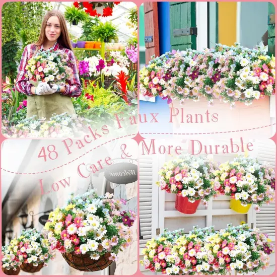 48 Bundles Artificial Daisies Plastic Flowers Outdoor {5}