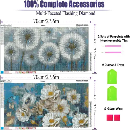 2 Pack Diamond Painting Kits，Large 5D DIY Dandelion Flower Diamond Painting Kits for Adults，DIY Full Drill Crystal Rhinestone Arts and Crafts，Gem Art Painting with Diamond Home Wall Decor (28X16inch) {2}