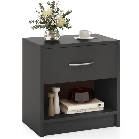 Nightstand with Drawer, Open Shelf, Modern Design and Sturdy Structure Gray {4}