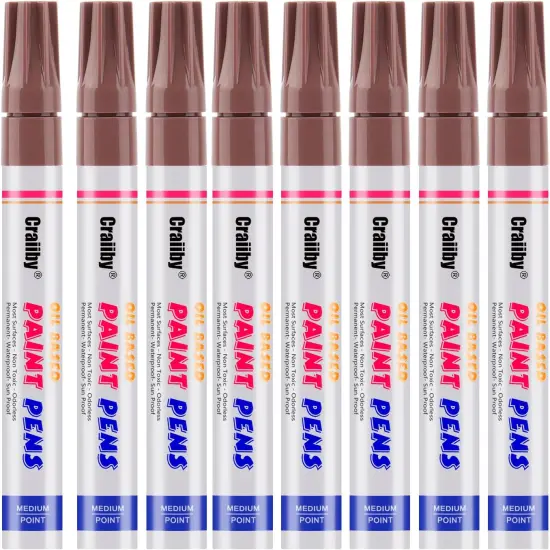 Brown Paint Markers, 8 Pack Oil-Based Waterproof Quick Dry Permanent Paint Pen Set for Rocks Painting, Wood, Fabric, Plastic, Canvas, Glass, Mugs, Metal, Tire, Stone, DIY Craft {1}