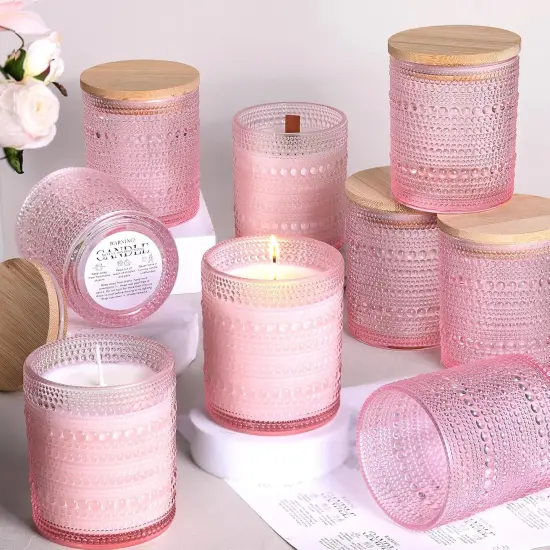 12 Pack Pink Candle Jars for Making Candles- 8 OZ Empty Glass Candle Making Jars with Bamboo Lids and Labels, Candle Containers Candle Making Jars for DIY Gifts {1}