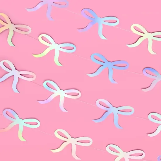 Iridescent Bow Hanging Garland - 4 pcs, 12' | Bachelorette Decorations, Tying The Knot Bride Bach Decor, Birthday Party Favor, Baby Shower Supplies, Coquette Photobooth Backdrop {5}