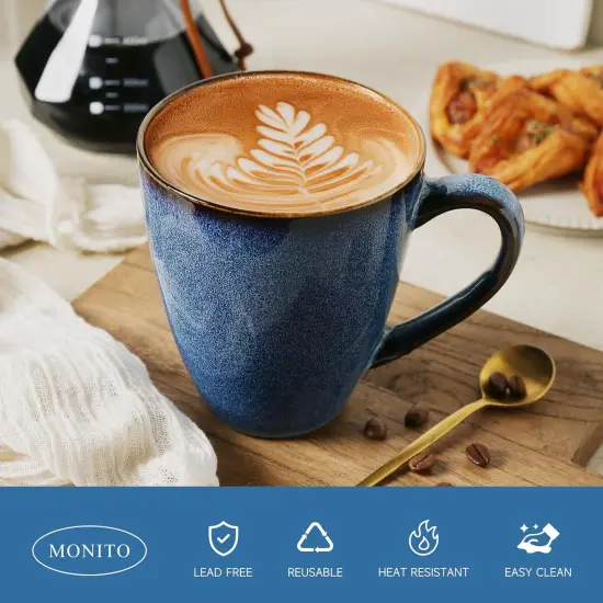 Coffee Mugs Set of 6, Large Ceramic Blue Coffee Mugs Set with handle {5}