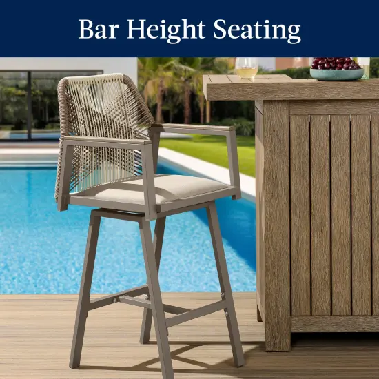 Best Choice Products Set of 2 Indoor/Outdoor Aluminum, Woven Rope Swivel Barstools w/ Armrests Taupe/Sandstorm {5}