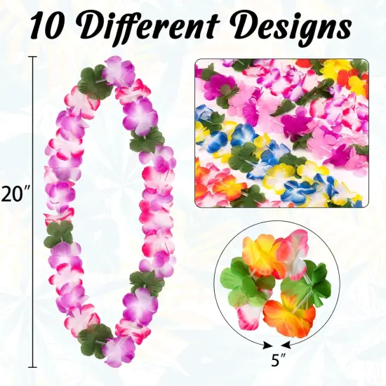 60 Pieces Hawaiian Luau Leis - Tropical Tiki Hibiscus Flowers for Summer Pool Party Favors Supplies Decorations (10 Styles) {4}