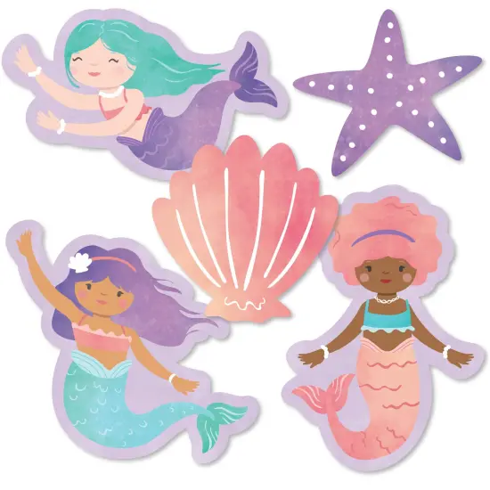 Big Dot of Happiness Mermaid Party Small Paper Cutouts, DIY Birthday Decor Craft, Starfish, Seashell & Mermaid Shaped Party Cut-Outs - 24 Count {1}