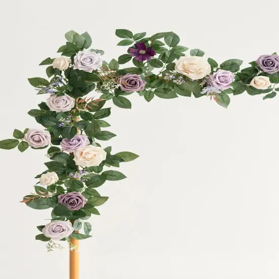 5FT Light Purple Artificial Summer Flower Garland Rose Leaves Lilac Floral Garland Arch Flowers Vine Lavender Table Garland {3}